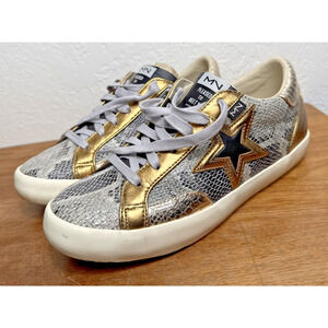Mark Nason Gold Star Sneakers Women’s Size 9 Gray Snakeskin Print Sporty Shoes